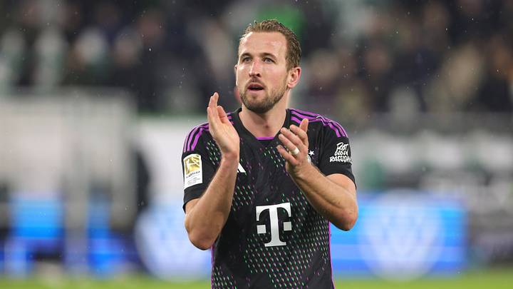 Bayern Munich striker Harry Kane in action against Wolfsburg.