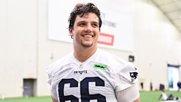 Jun 10, 2025; Foxborough, MA, USA; New England Patriots offensive tackle Will Campbell (66) speaks to the media after minicamp held in the WIN Field House at Gillette Stadium. Mandatory Credit: Eric Canha-Imagn Images