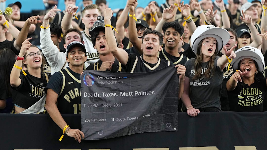 Purdue Boilermakers fans cheer before the national championship game of the Final Four