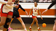 Freeport’s Paityn London (21) looks around the court during a game against Stillman Valley Saturday, Jan. 18, 2025, at Freeport High School.
