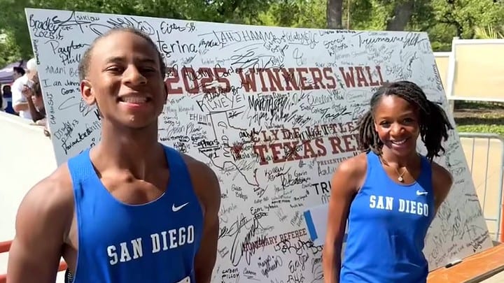 Anisa Bowen-Fontenot and freshman brother Jasir Fontenot at the Texas Relays