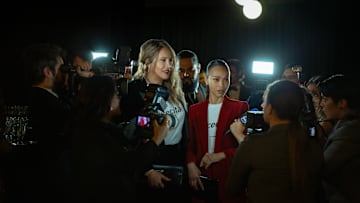 Emilia Pérez. (Featured L-R) Karla Sofía Gascón as Emilia Pérez and Zoe Saldaña as Rita Moro Castro in Emilia Pérez