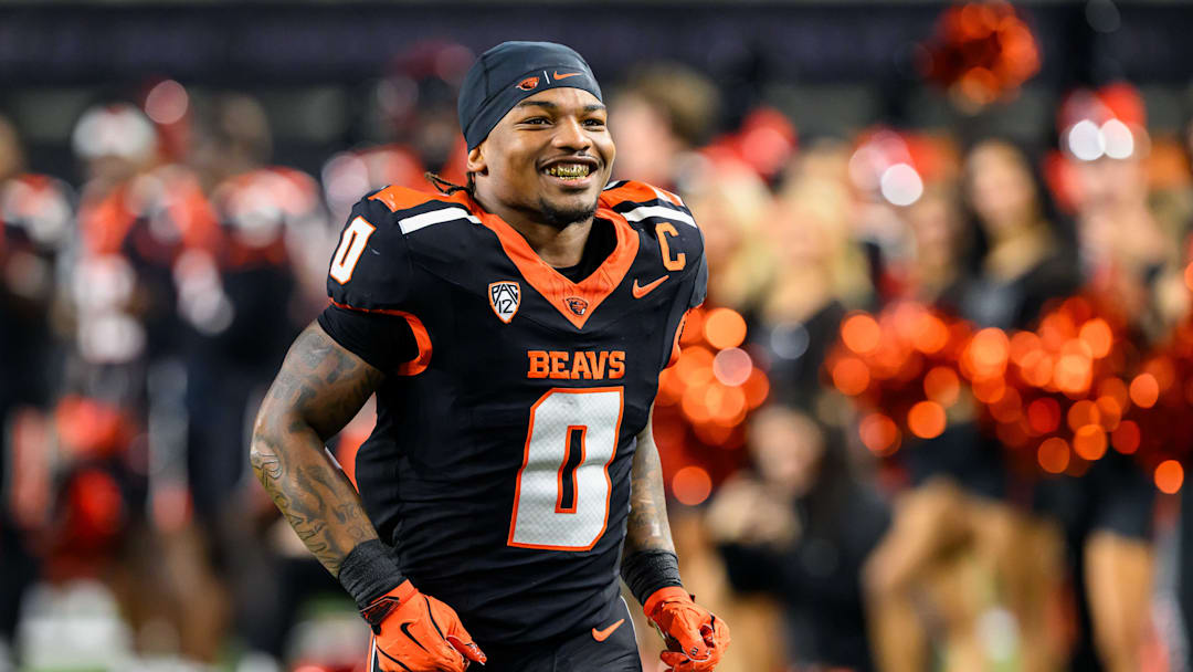 Nov 8, 2025; Corvallis, Oregon, USA; Oregon State Beavers running back Anthony Hankerson (0) is recognized on the field during senior ceremonies before the game against the Sam Houston Bearkats at Reser Stadium. Mandatory Credit: Craig Strobeck-Imagn Images