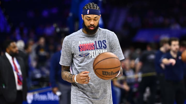 Mar 8, 2024; Philadelphia, Pennsylvania, USA; New Orleans Pelicans forward Brandon Ingram (14) warms up before the game against the Philadelphia 76ers at Wells Fargo Center.