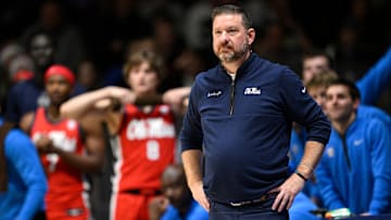  Head coach Chris Beard of the Mississippi Rebels looks on during the second half against the Purdue Boilermakers in the Rady Children's Invitational Championship game at LionTree Arena on November 29, 2024 in La Jolla, California.