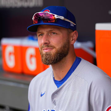 Jul 13, 2025; Bronx, New York, USA; Chicago Cubs first baseman Michael Busch (29) prior to the game against the New York Yankees at Yankee Stadium. 