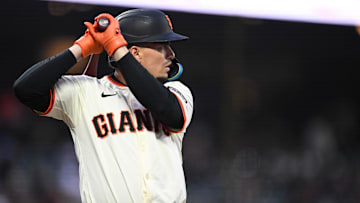 Apr 23, 2025; San Francisco, California, USA; San Francisco Giants shortstop Willy Adames (2) prepares to bat against the Milwaukee Brewers in the third inning at Oracle Park. Mandatory Credit: Eakin Howard-Imagn Images