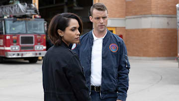 CHICAGO FIRE -- "Best Friend Magic" Episode 809 -- Pictured: (l-r) Monica Raymund as Gabriela Dawson, Jesse Spencer as Matthew Casey 