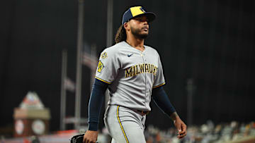 Apr 23, 2025; San Francisco, California, USA; Milwaukee Brewers starting pitcher Freddy Peralta (51) walks off the field after a pitcher change against the San Francisco Giants in the sixth inning at Oracle Park. Mandatory Credit: Eakin Howard-Imagn Images