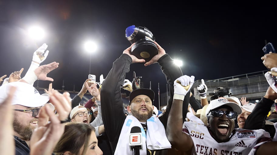 Texas State football has been on the rise under young coach GJ Kinne. | Tim Heitman-Imagn Images