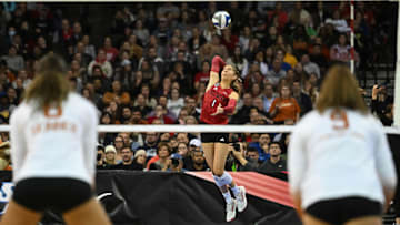 Louisville Cardinals Ceci Rush (1) serves against the Texas Longhorns, on Dec. 17, 2022 at CHI Health Center in Omaha, Nebraska.