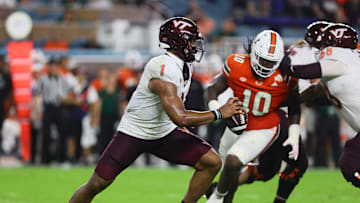 Kyron Drones, Virginia Tech Hokies, Miami Hurricanes. (Mandatory Credit: Sam Navarro-Imagn Images)