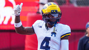 Michigan Wolverines wide receiver Andrew Marsh warms up before the game against the Nebraska Cornhuskers at Memorial Stadium.