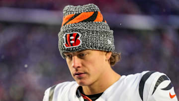 Cincinnati Bengals quarterback Joe Burrow (9) heads for the locker room after the fourth quarter of the NFL Week 14 game between the Buffalo Bills and the Cincinnati Bengals at Highmark Stadium in Orchard Park, N.Y., on Sunday, Dec. 7, 2025. The Bills overcame a halftime deficit to win 39-34.
