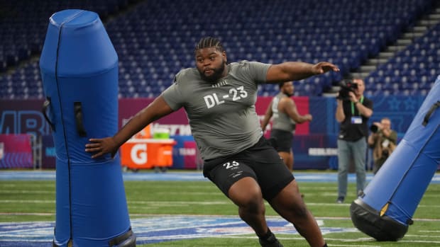 Auburn defensive lineman Justin Rogers (DL23) works out during the 2024 NFL Combine