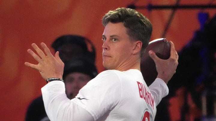 Cincinnati Bengals quarterback Joe Burrow throws a pass at the 2025 Pro Bowl Games.