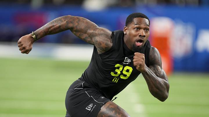 Feb 26, 2026; Indianapolis, IN, USA; Florida Gators defensive lineman George Gumbs (DL39) during the NFL Scouting Combine  at Lucas Oil Stadium. Mandatory Credit: Kirby Lee-Imagn Images
