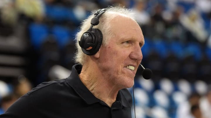 Dec 22, 2023; Los Angeles, California, USA; ESPN analyst Bill Walton during the game between the UCLA Bruins and the Maryland Terrapins at Pauley Pavilion presented by Wescom. Mandatory Credit: Kirby Lee-USA TODAY Sports