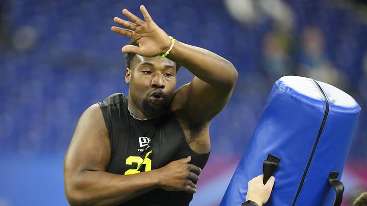 Feb 26, 2026; Indianapolis, IN, USA; Southeastern Louisiana defensive lineman Kaleb Proctor (DL25) during the NFL Scouting Combine  at Lucas Oil Stadium. Mandatory Credit: Kirby Lee-Imagn Images