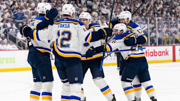 St. Louis Blues fourth line- Nathan Walker, Alexey Toropchenko, and Radek Faksa