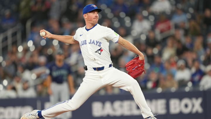 Apr 9, 2024; Toronto, Ontario, CAN; Toronto Blue Jays pitcher Chris Bassitt (40) throws a pitch against the Seattle Mariners during the first inning at Rogers Centre. Mandatory Credit: Nick Turchiaro-USA TODAY Sports
