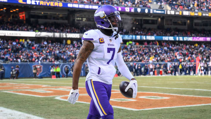 Jan 8, 2023; Chicago, Illinois, USA; Minnesota Vikings cornerback Patrick Peterson (7) celebrates