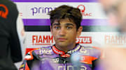Apr 14, 2024; Austin, TX, USA; Jorge Martin (89) of Spain and Prima Pramac Racing before the MotoGP Grand Prix of The Americas at Circuit of The Americas. Mandatory Credit: Jerome Miron-Imagn Images
