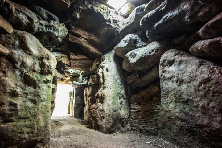 Inside West Kennet Long Barrow in England.