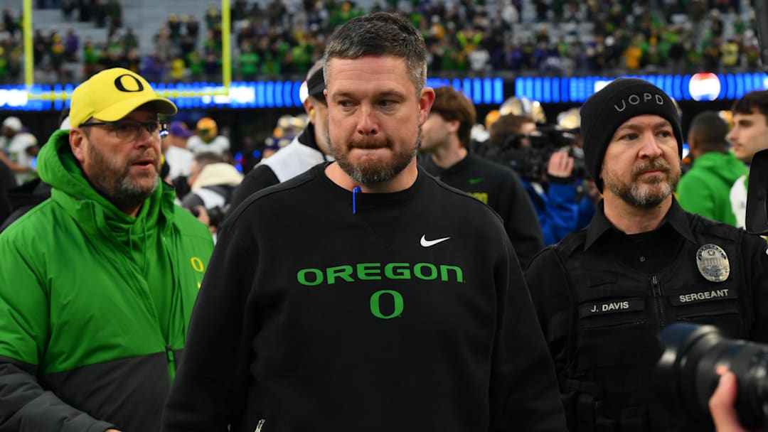 Nov 29, 2025; Seattle, Washington, USA; Oregon Ducks head coach Dan Lanning after the game against the Washington Huskies at Husky Stadium. Nov 29, 2025; Seattle, Washington, USA; Oregon Ducks head coach Dan Lanning after the game against the Washington Huskies at Husky Stadium.