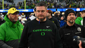 Nov 29, 2025; Seattle, Washington, USA; Oregon Ducks head coach Dan Lanning after the game against the Washington Huskies at Husky Stadium. 