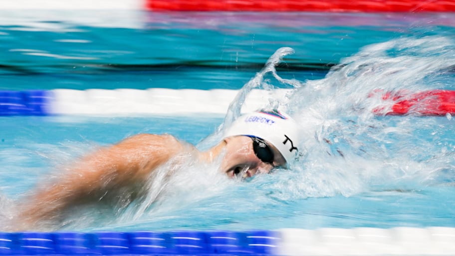 Katie Ledecky won her seventh world title in the 800 freestyle on Saturday.  | Robert Goddin-Imagn Images