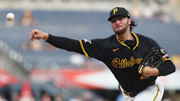 Sep 16, 2025; Pittsburgh, Pennsylvania, USA;  Pittsburgh Pirates starting pitcher Paul Skenes (30) delivers a pitch against the Chicago Cubs during the first inning at PNC Park. Mandatory Credit: Charles LeClaire-Imagn Images