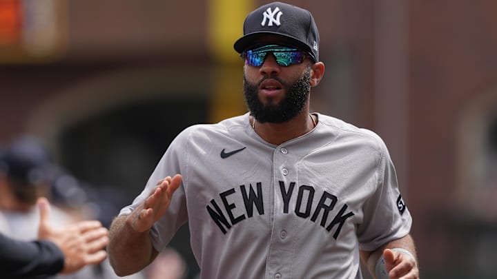 Mar 27, 2026; San Francisco, California, USA; New York Yankees third baseman Amed Rosario (14) before the game against the San Francisco Giants at Oracle Park. Mandatory Credit: Darren Yamashita-Imagn Images