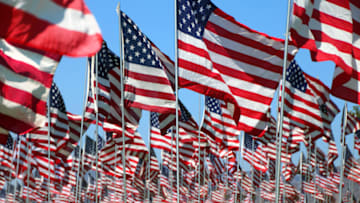 The red, white, and blue.