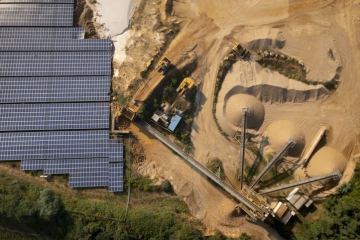 Overhead view of a sand mine in Herzogenrath, Germany