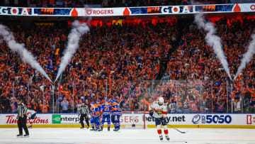 Edmonton Oilers center Ryan McLeod (71) celebrates his goal with teammates