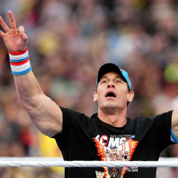 Apr 1, 2023; inglewood, CA, USA; John Cena during WrestleMania Night 1 at SoFi Stadium.