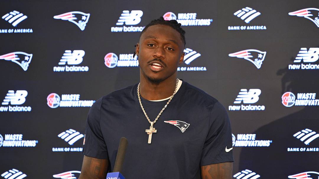 Jun 2, 2026; Foxborough, MA, USA; New England Patriots wide receiver A.J. Brown (1) speaks at a press conference after practice at the team's OTA at Gillette Stadium. Mandatory Credit: Eric Canha-Imagn Images Jun 2, 2026; Foxborough, MA, USA; New England Patriots wide receiver A.J. Brown (1) speaks at a press conference after practice at the team's OTA at Gillette Stadium. Mandatory Credit: Eric Canha-Imagn Images
