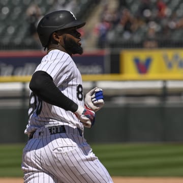Chicago White Sox outfielder Luis Robert Jr. (88) runs the bases after hitting a two-run home run against the Minnesota Twins during the sixth inning at Guaranteed Rate Field on July 10.