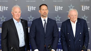 Dallas Cowboys CEO Stephen Jones, head coach Brian Schottenheimer and owner Jerry Jones.