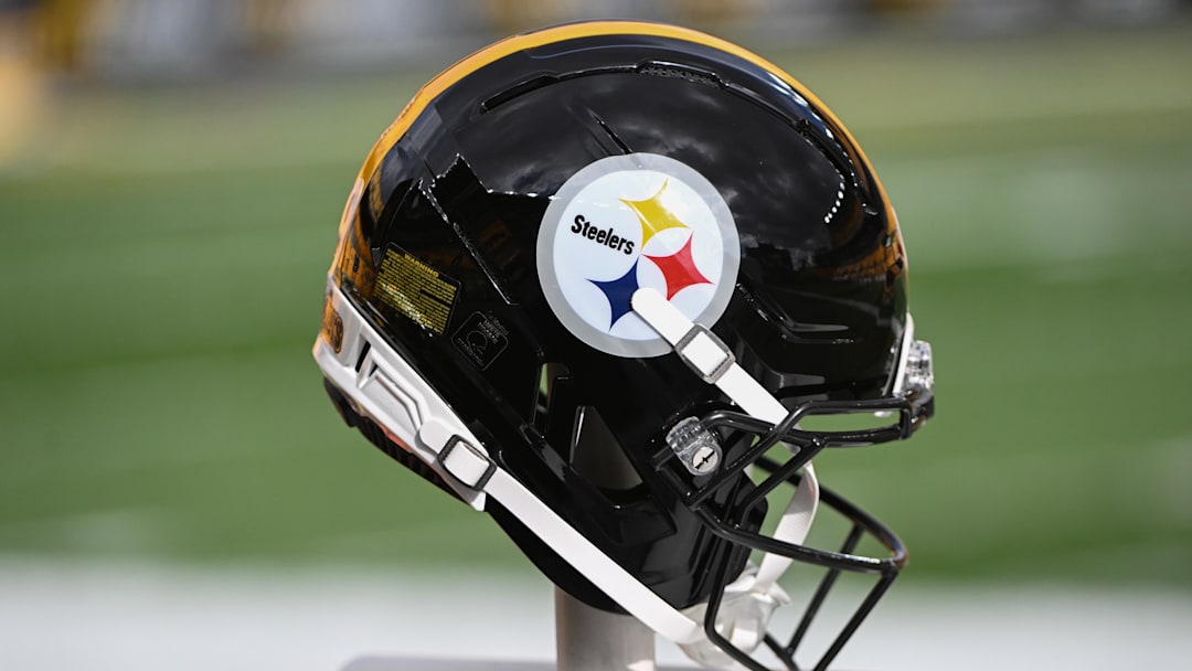 Nov 16, 2025; Pittsburgh, Pennsylvania, USA; A Pittsburgh Steelers helmet before a game against the Cincinnati Bengals at Acrisure Stadium. Mandatory Credit: Barry Reeger-Imagn Images