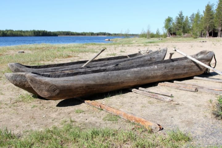 Dugout boats at Kierikki Stone Age Centre