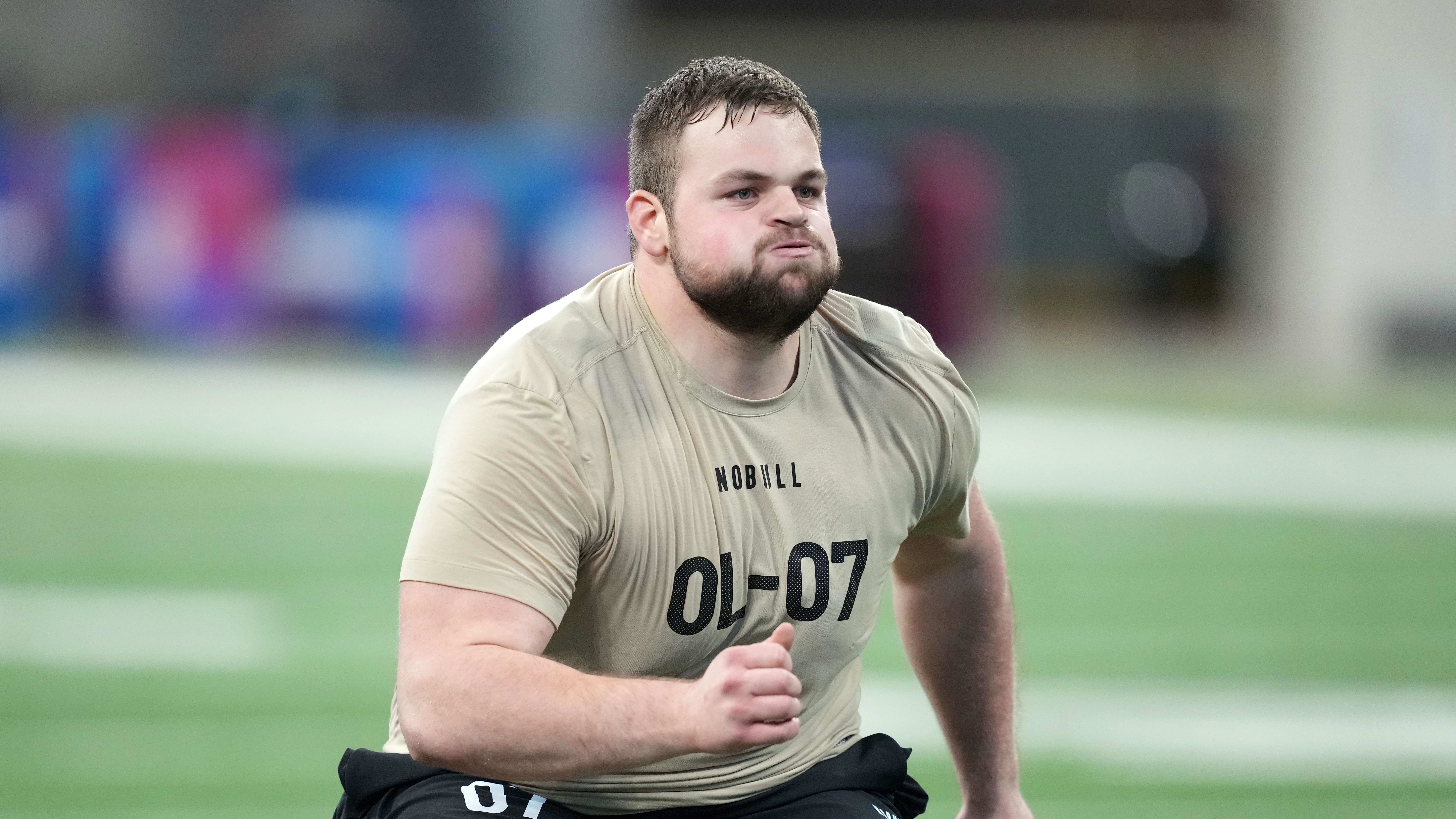 Kansas State offensive lineman Cooper Beebe (OL07) during the NFL Scouting Combine.