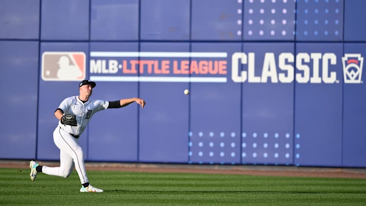 Aug 18, 2024; Williamsport, Pennsylvania, USA; Detroit Tigers starting pitcher Tarik Skubal (29) warms up before the game against the New York Yankees at BB&T Ballpark at Historic Bowman Field. Mandatory Credit: Kyle Ross-USA TODAY Sports