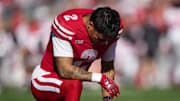 Oct 18, 2025; Madison, Wisconsin, USA;  Wisconsin Badgers wide receiver Trech Kekahuna (2) prior to the game against the Ohio State Buckeyes at Camp Randall Stadium. Mandatory Credit: Jeff Hanisch-Imagn Images
