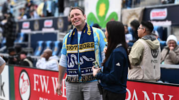 Competitive eater and Nathan's Hot Dog Eating champion Joey Chestnut before an MLS game with the Philadelphia Union
