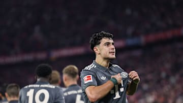 Aleksabdar Pavlovic celebrates his equaliser against Bayer Leverkusen 