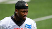 Cincinnati Bengals wide receiver Tee Higgins (5) walks down the sideline during an off-season workout inside Paycor Stadium in downtown Cincinnati on Wednesday, June 14, 2023.