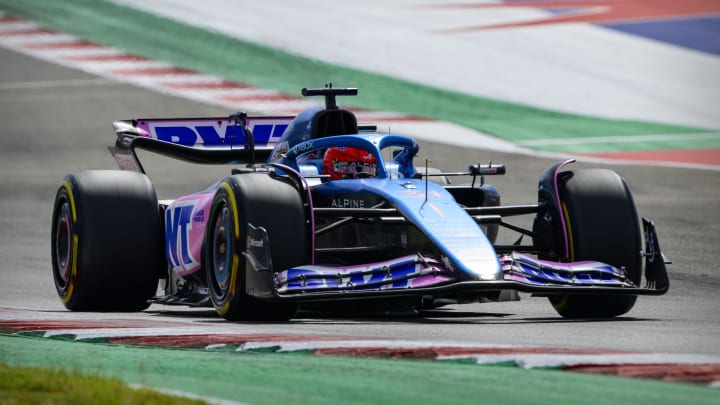 Oct 21, 2023; Austin, Texas, USA; BWT Alpine F1 driver Esteban Ocon (31) of Team France drives during the Sprint Race of the 2023 United States Grand Prix at Circuit of the Americas. Mandatory Credit: Jerome Miron-USA TODAY Sports