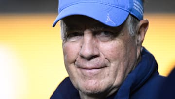 Oct 17, 2025; Berkeley, California, USA; North Carolina Tar Heels head coach Bill Belichick looks on before the game against the California Golden Bears at California Memorial Stadium. 